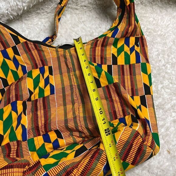 Colorful Kente extra large fabric bucket style shoulder crossbody bag - Picture 13 of 16
